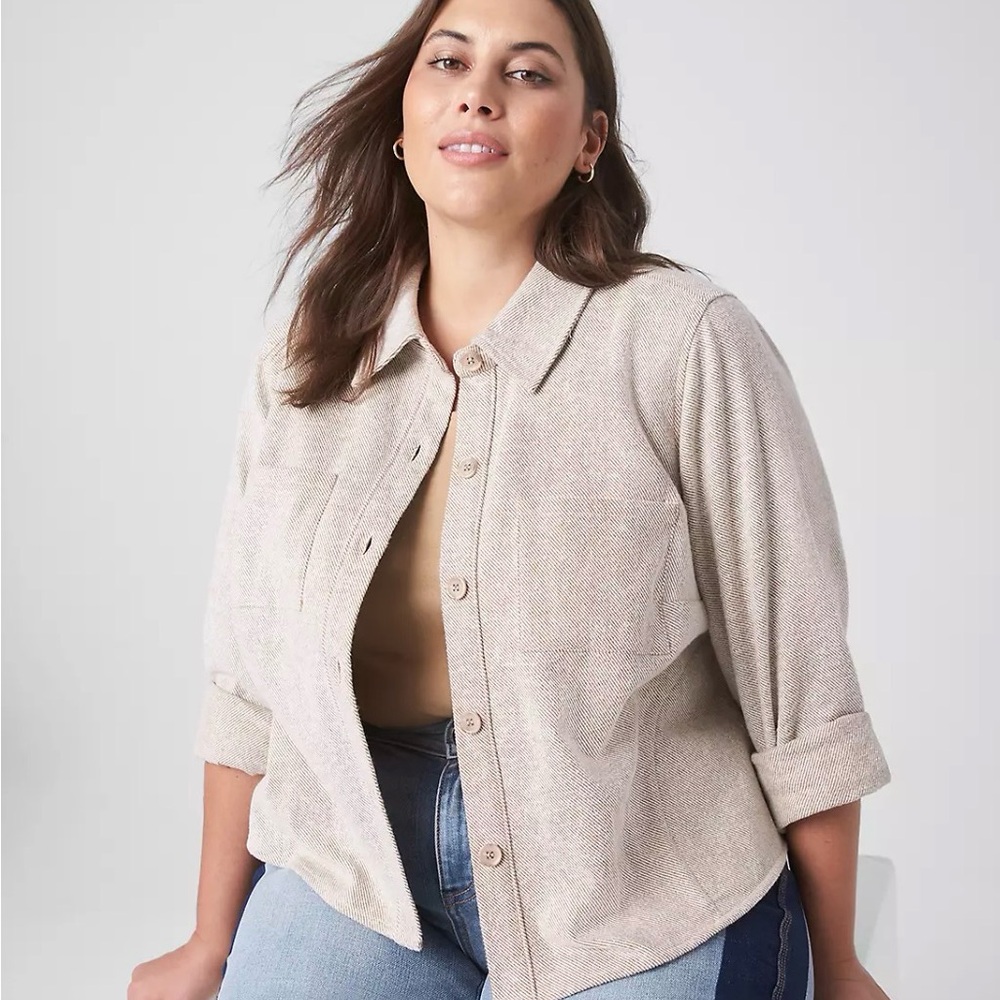 Lane Bryant Neutral Oatmeal Button-Front Shacket
